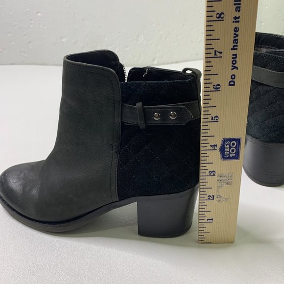 Sperry Leather Ankle Booties Boots Black Heels Quilted Suede Trendy Womens 6.5 - Picture 9 of 9
